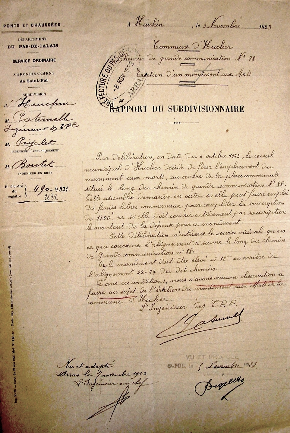 Archives dpartementales du Pas-de-Calais, 2O/462/1