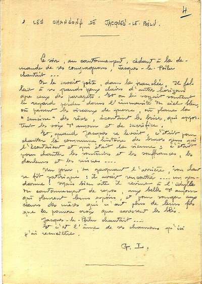 Manuscrit des Chansons de Jacques le Poilu
